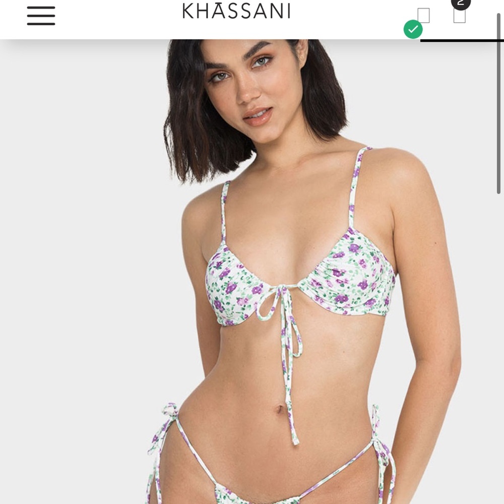 Khassani White and Purple Flowers Bikini Set
